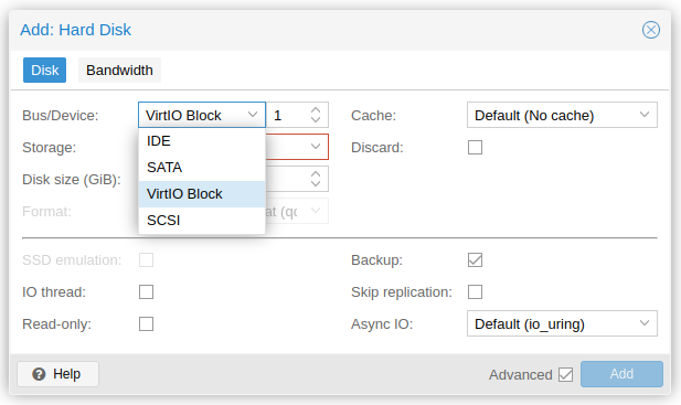 Benchmark Proxmox Virtual Disk settings