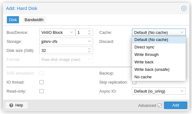 Benchmark Proxmox Virtual Disk settings